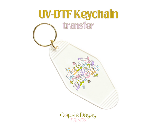 Merry & Bright colorful UV-DTF Keychain