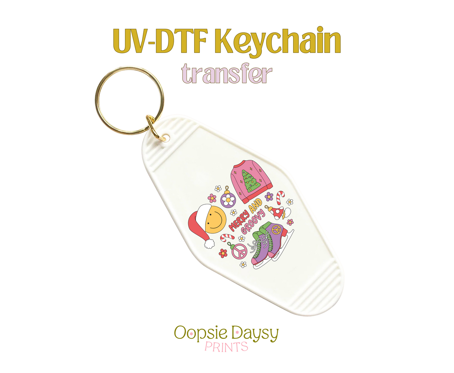 Merry & Groovy Retro UV-DTF Keychain