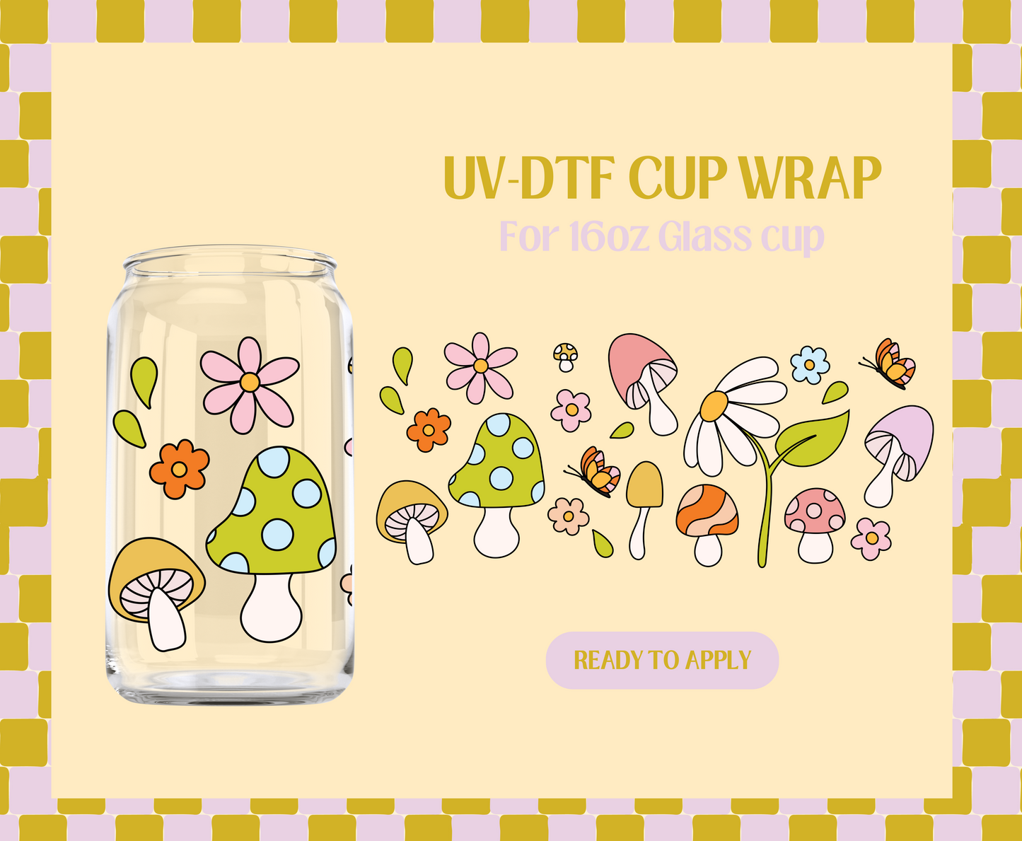 Mushroom Doodles UV-DTF Wrap