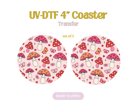 Mushroom and Butterflies Love UV-DTF 4" Coaster