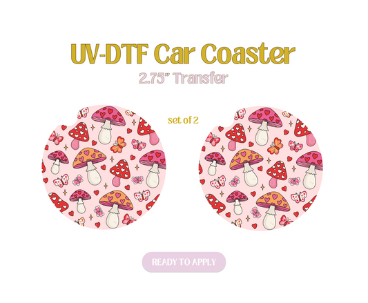 Mushroom and Butterflies Love UV-DTF Car Coaster