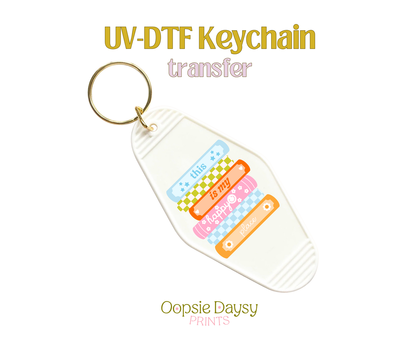 My Happy Place Book Stack UV-DTF Keychain