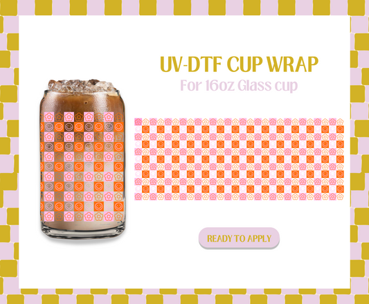 Orange checkered daisies UV-DTF Wrap