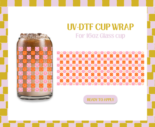 Orange checkered smileys UV-DTF Wrap