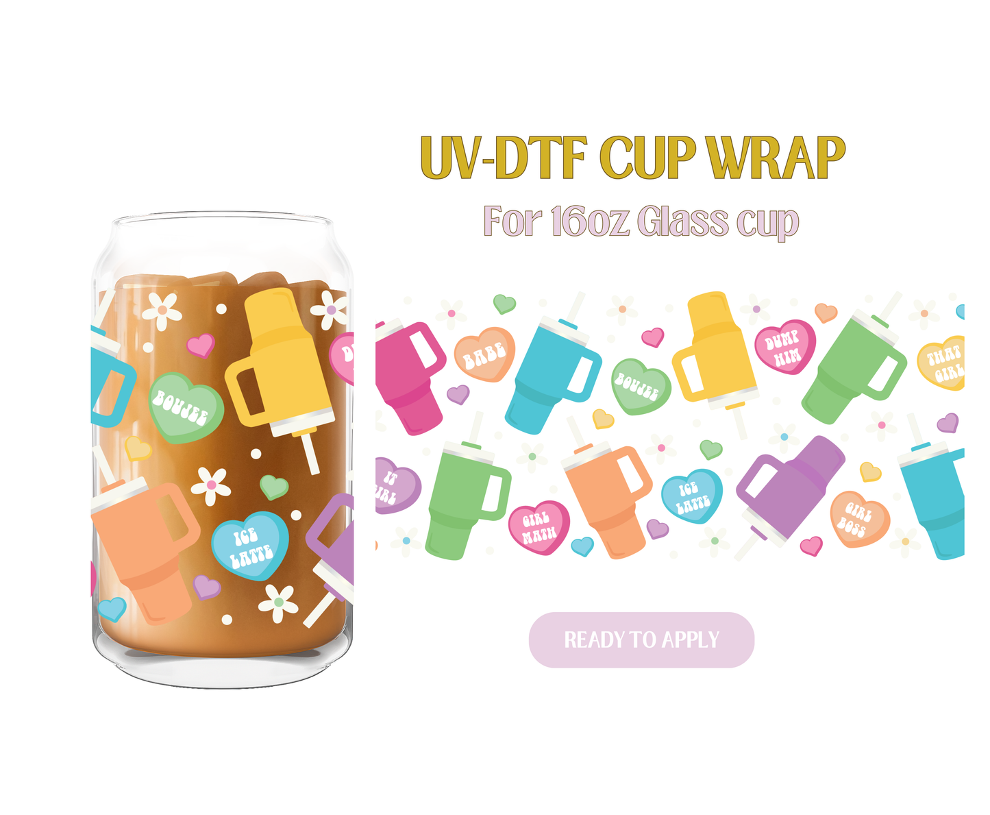 Pastel Cups and Convo Hearts UV-DTF Wrap