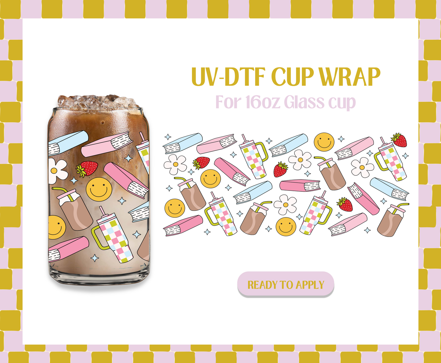 Pink books and drinks UV-DTF Wrap