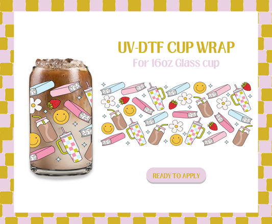 Pink books and drinks UV-DTF Wrap