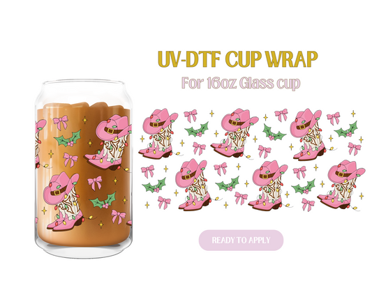 Pink Christmas Boots UV-DTF Wrap