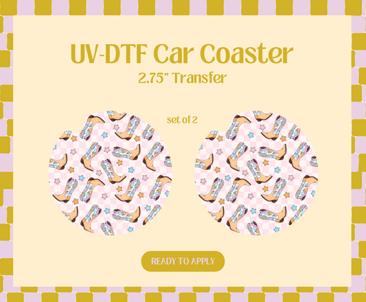 Pink Coastal Cowgirl UV-DTF Car Coaster