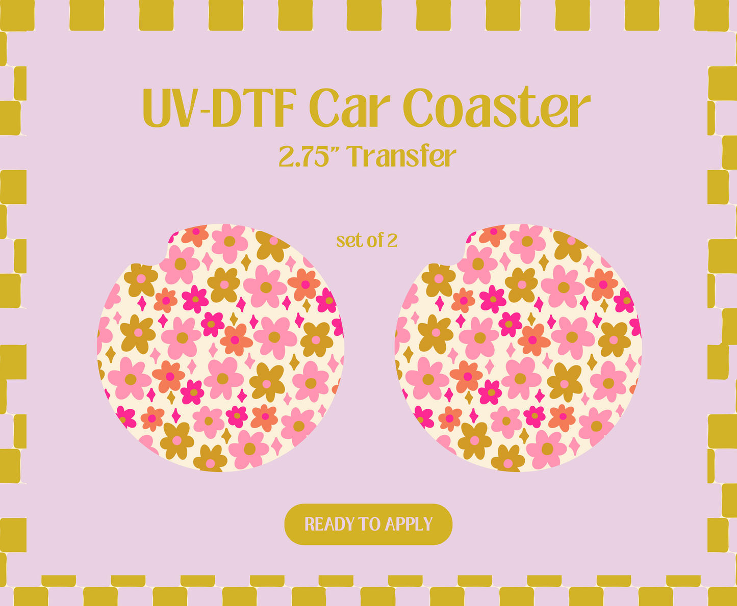 Pink Doodle Daisies UV-DTF Car Coaster