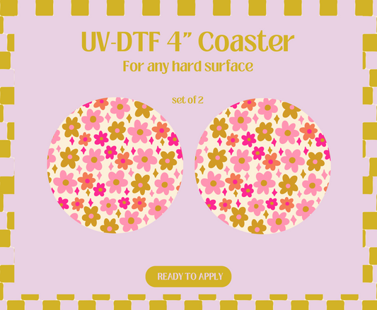 Pink Doodle Daisies UV-DTF 4" Coaster