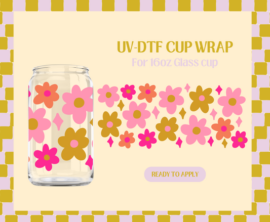 Pink Doodle Daisies UV-DTF Wrap