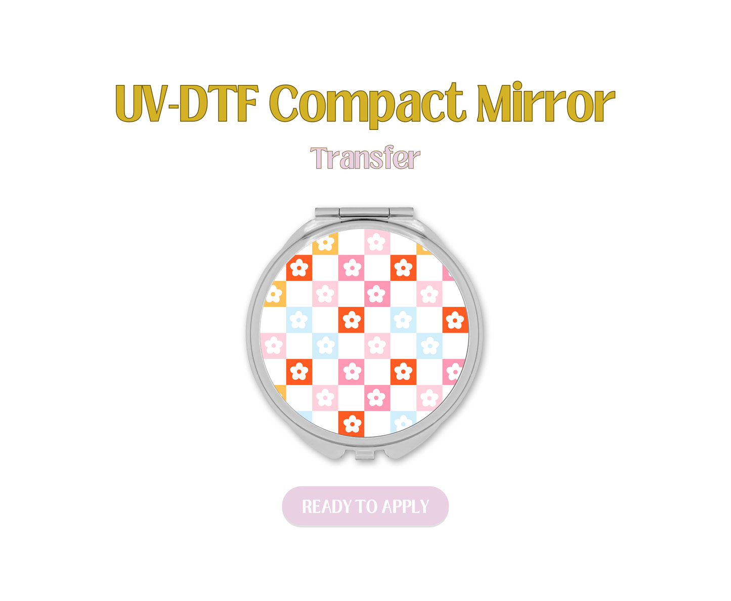 Pink Flower Checks UV-DTF Compact Mirror