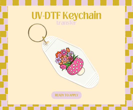 Pink mushie vase UV-DTF Keychain