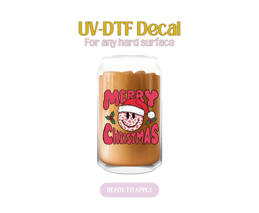 Pink Smiley Christmas UV-DTF Decal