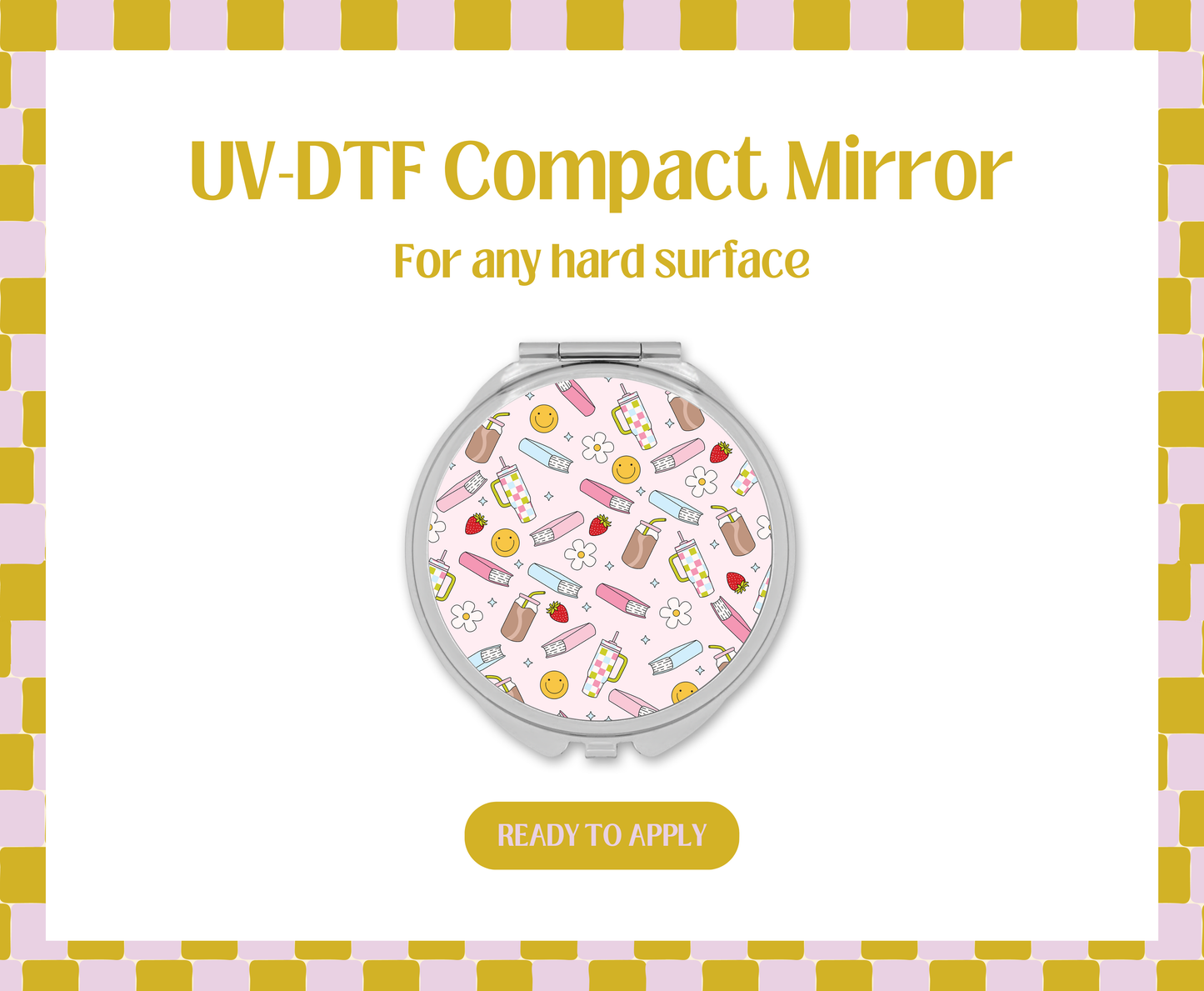 Pink books and drinks UV-DTF Compact Mirror