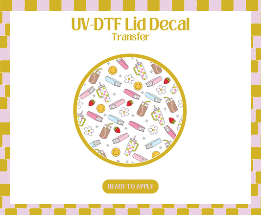 Pink books and drinks UV-DTF Lid Decal