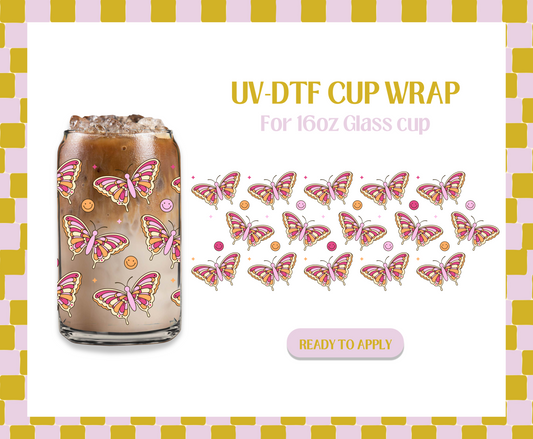 Pink retro moths UV-DTF Wrap