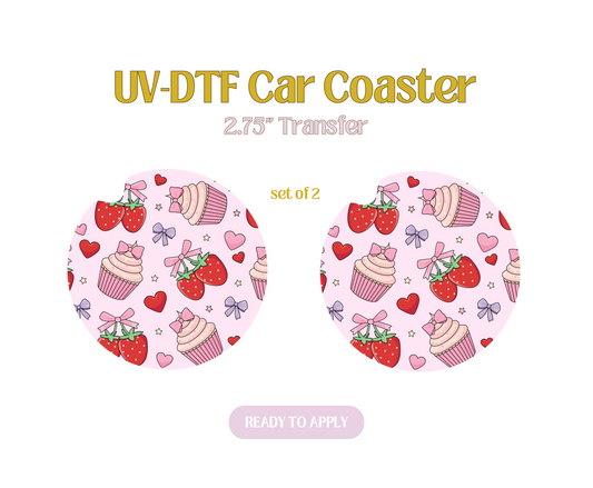 Pinky Cupcakes and Berries UV-DTF Car Coaster