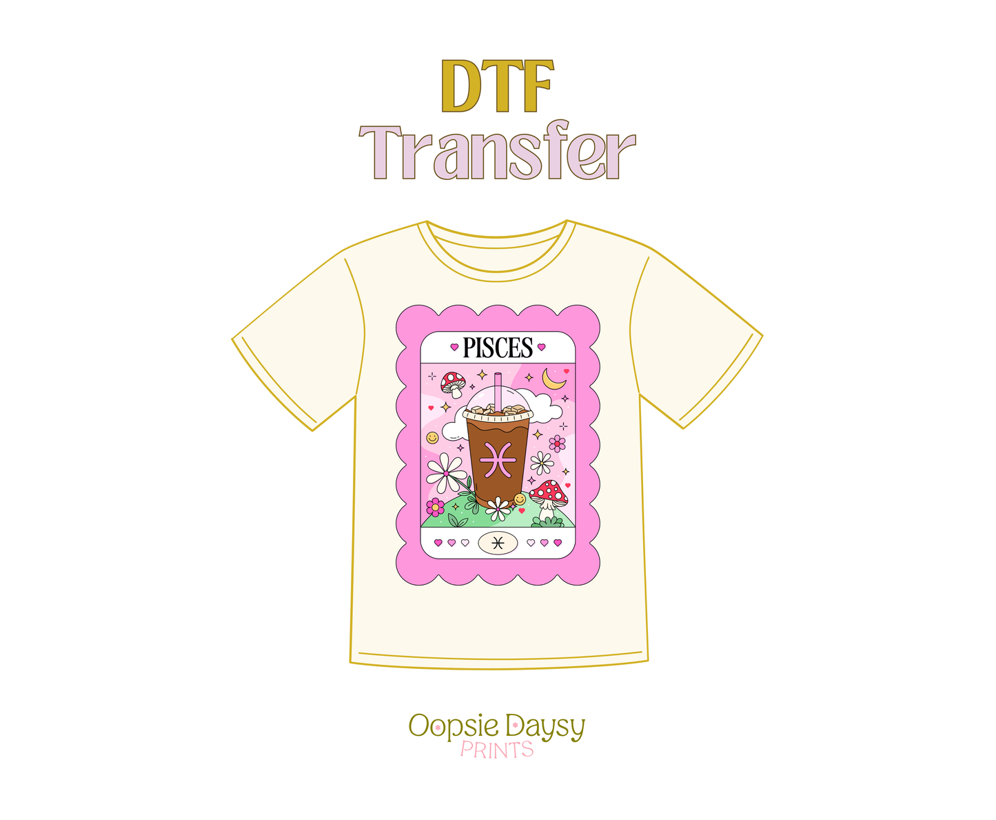 Pisces Pink Iced Coffee DTF Transfer