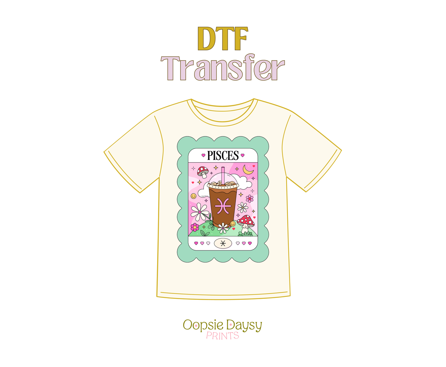 Pisces Teal Iced Coffee DTF Transfer