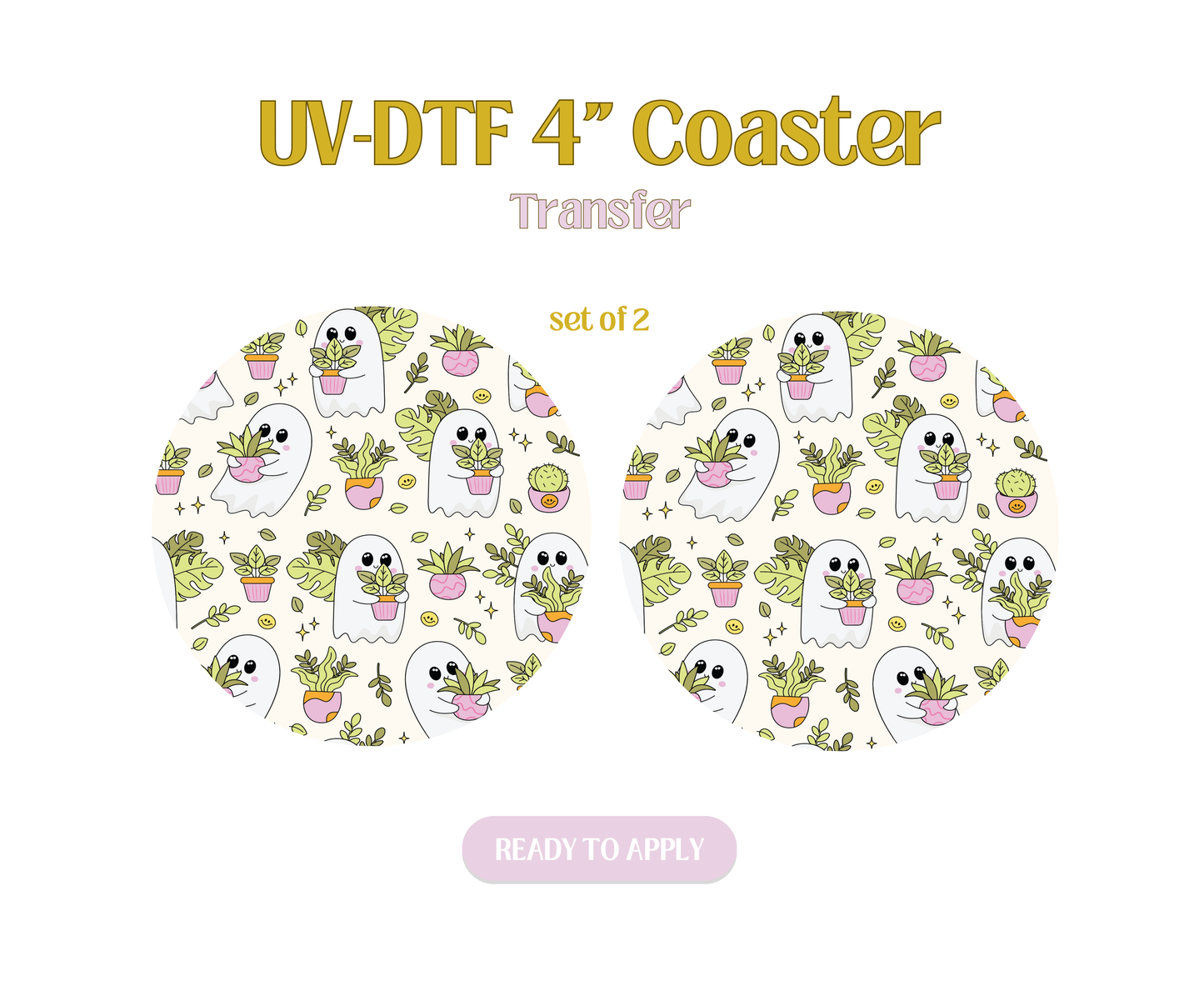 Plants and Cute Ghosties UV-DTF 4" Coaster