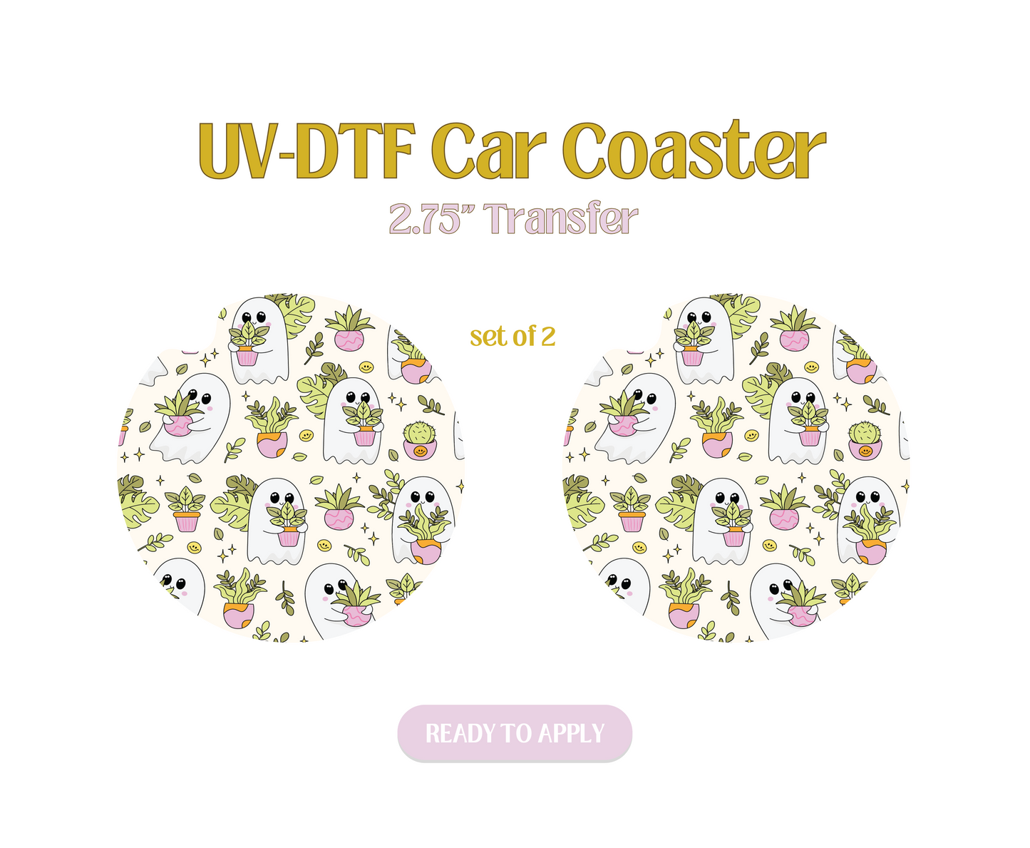 Plants and Cute Ghosties UV-DTF Car Coaster