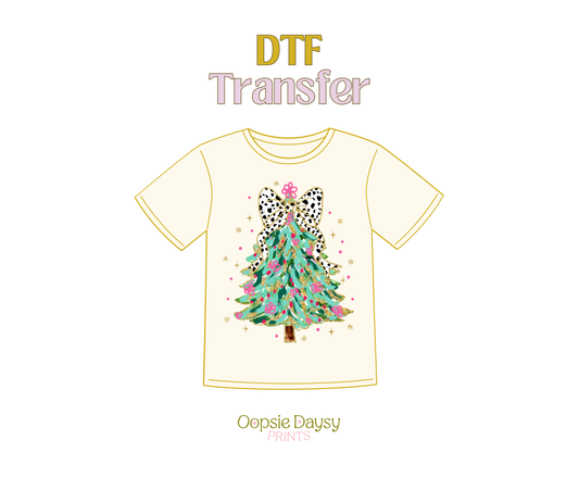 Print, Pink, and Christmas Tree DTF Transfer