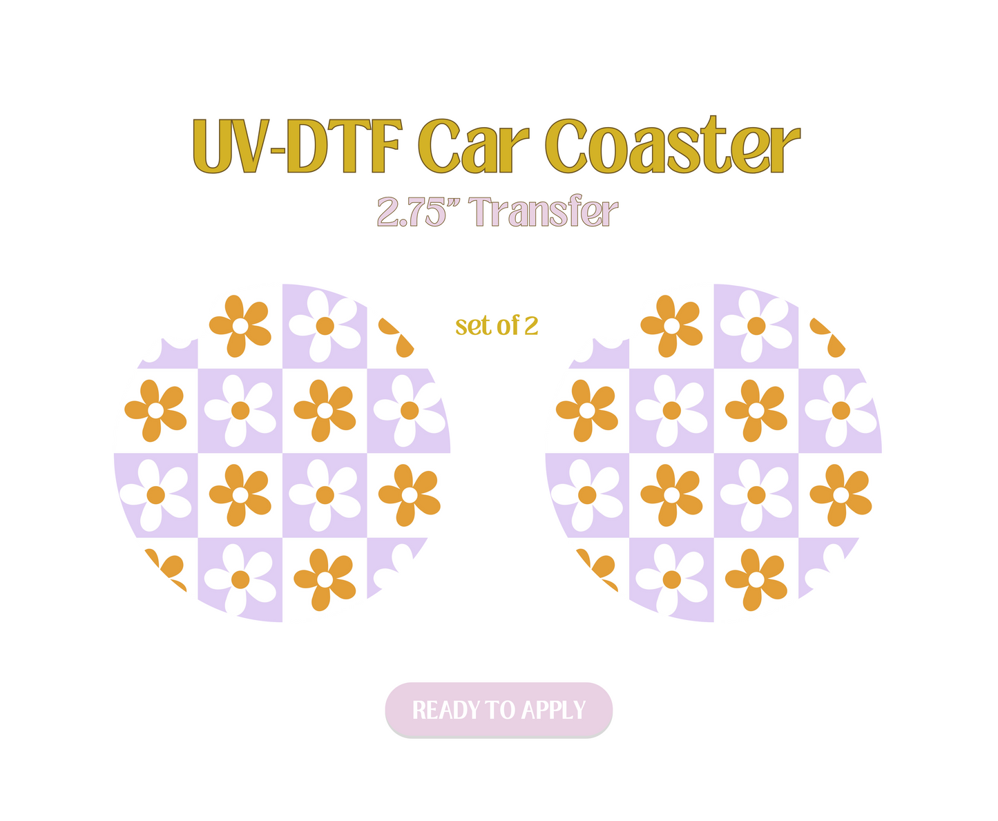 Purple Checkered Daisies UV-DTF Car Coaster
