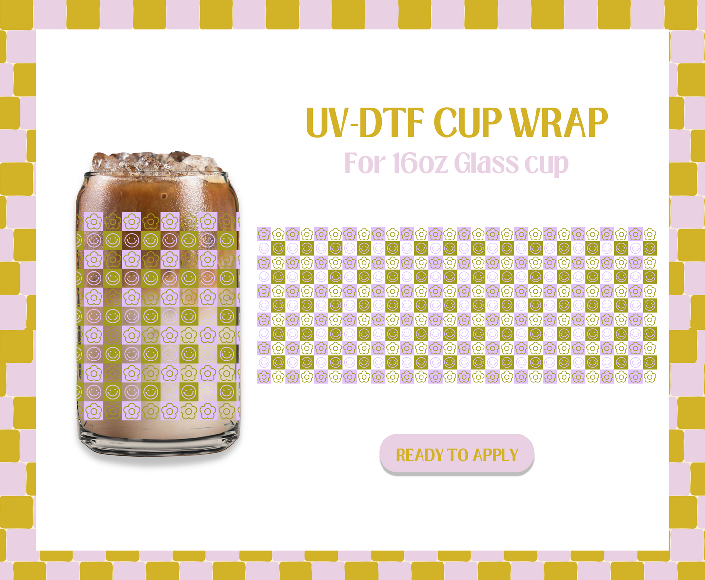 Purple checkered daisies UV-DTF Wrap