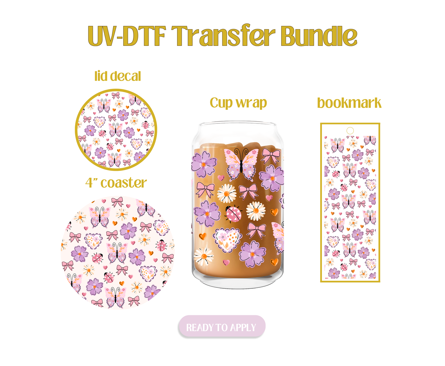 Purple Light Pink Butterfly UV-DTF Transfer Bundle