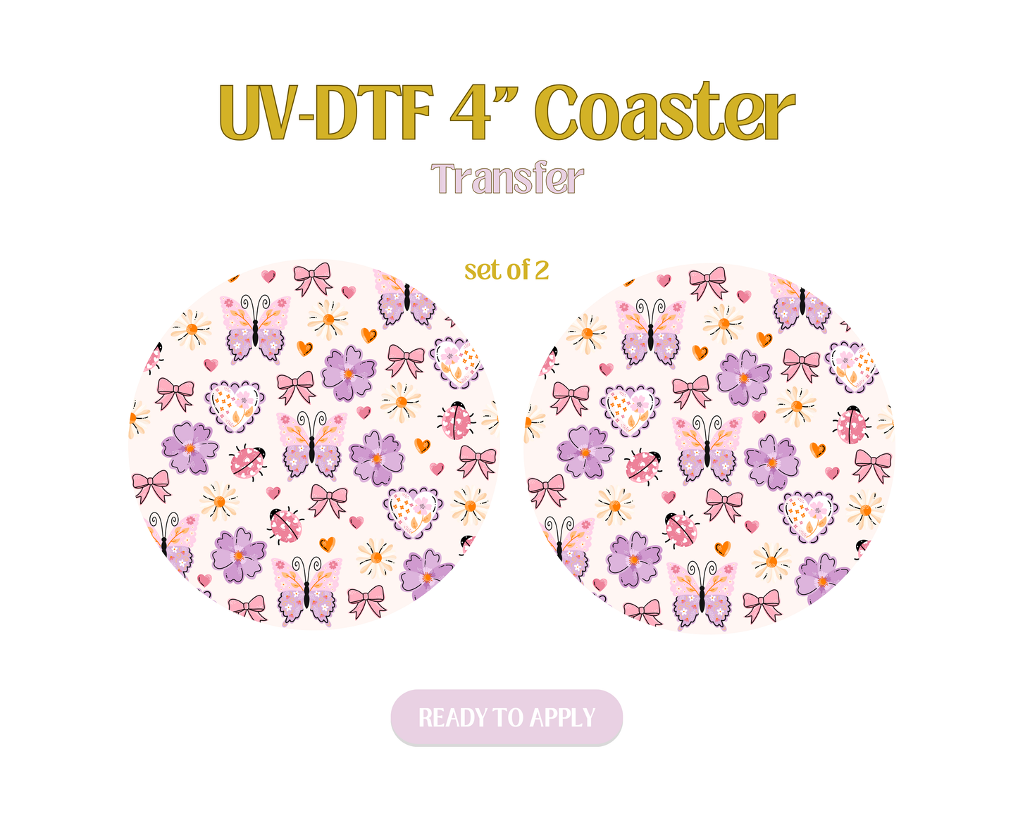 Purple Light Pink Butterfly UV-DTF 4" Coaster
