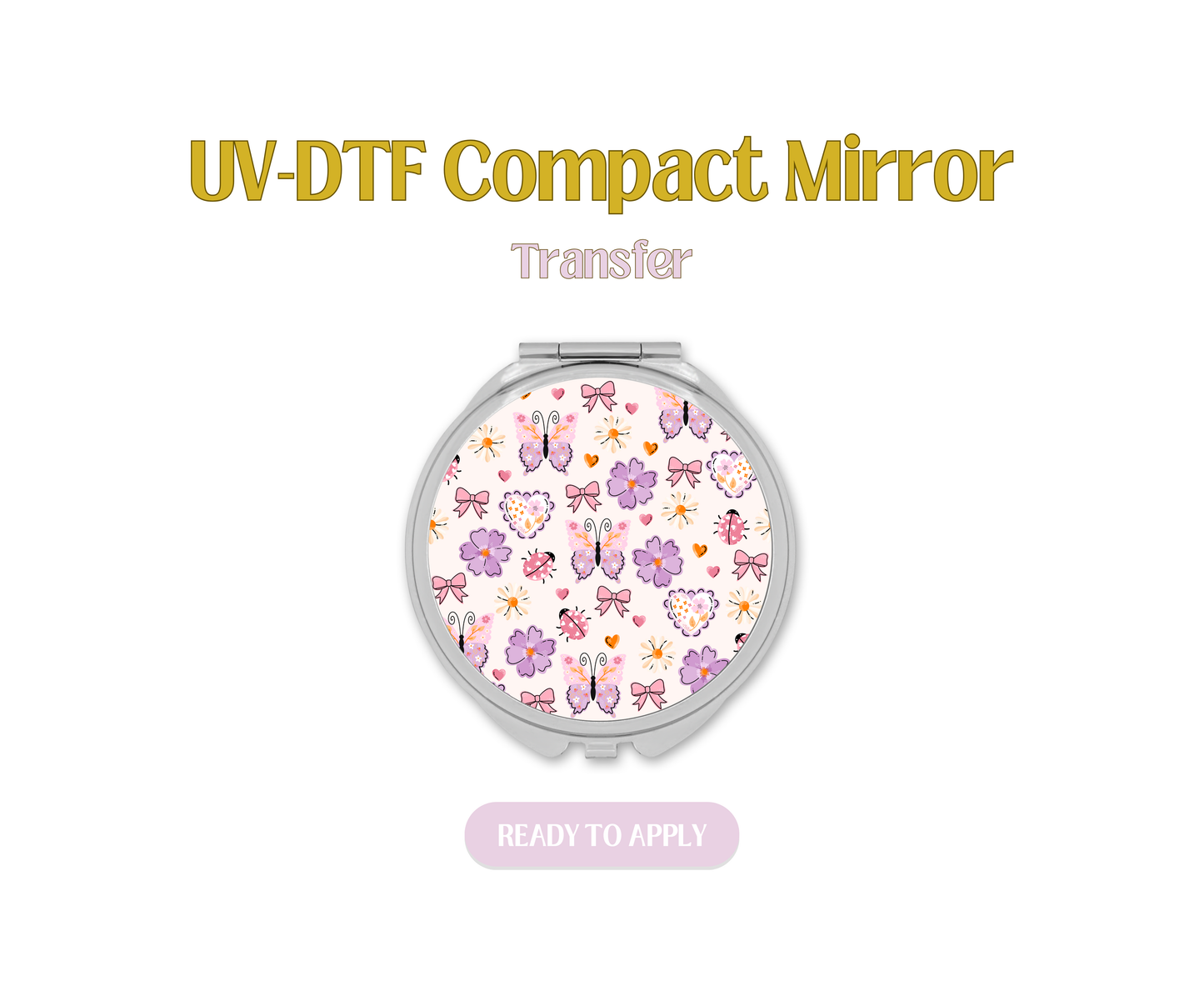 Purple Light Pink Butterfly UV-DTF Compact Mirror