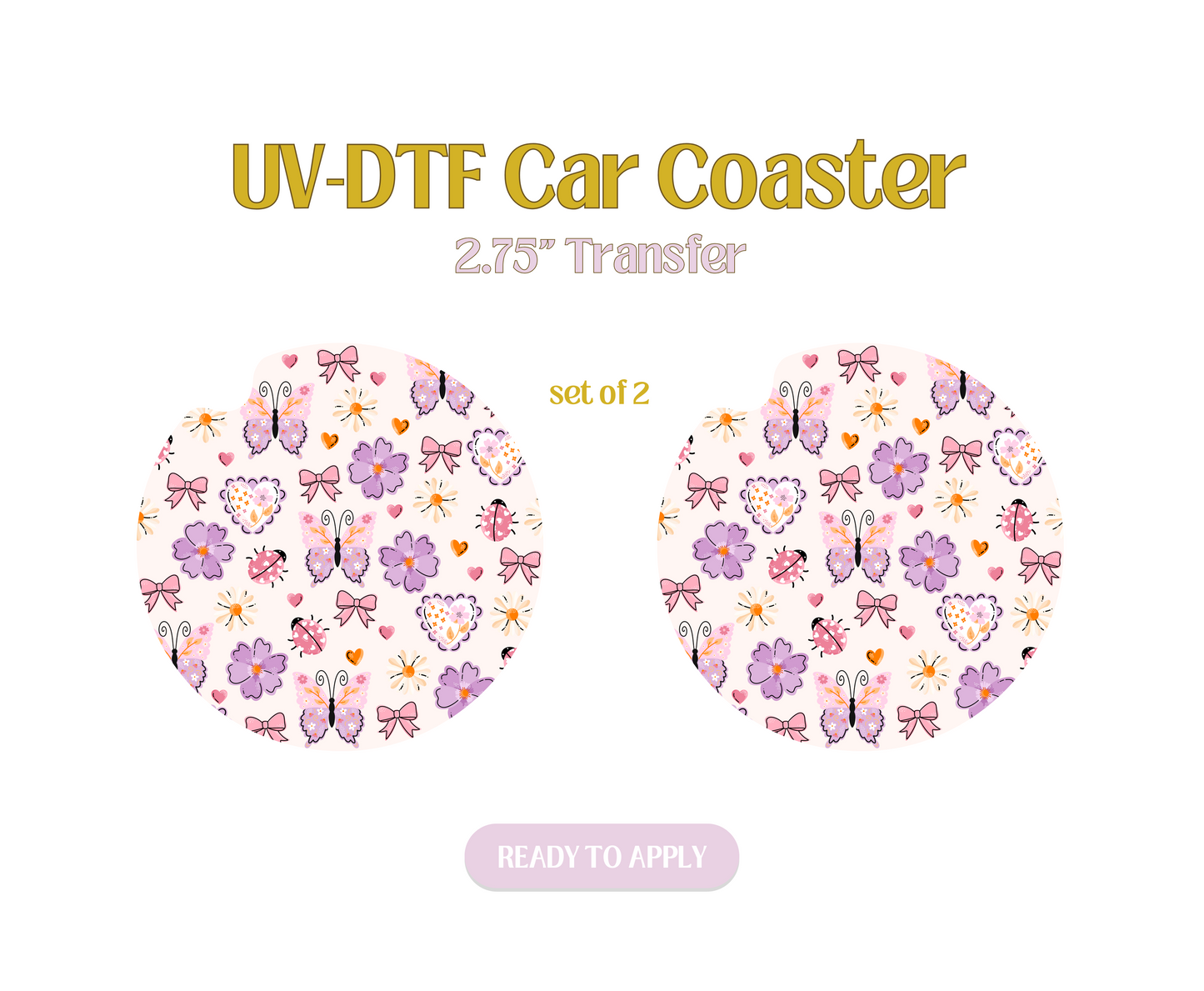Purple Light Pink Butterfly UV-DTF Car Coaster