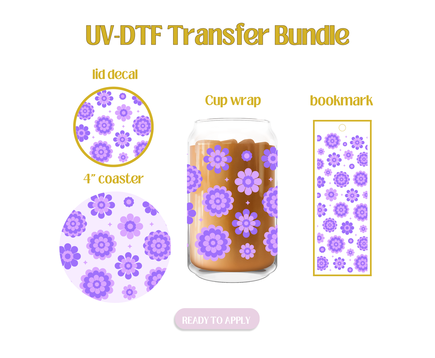 Purple Marigolds UV-DTF Transfer Bundle