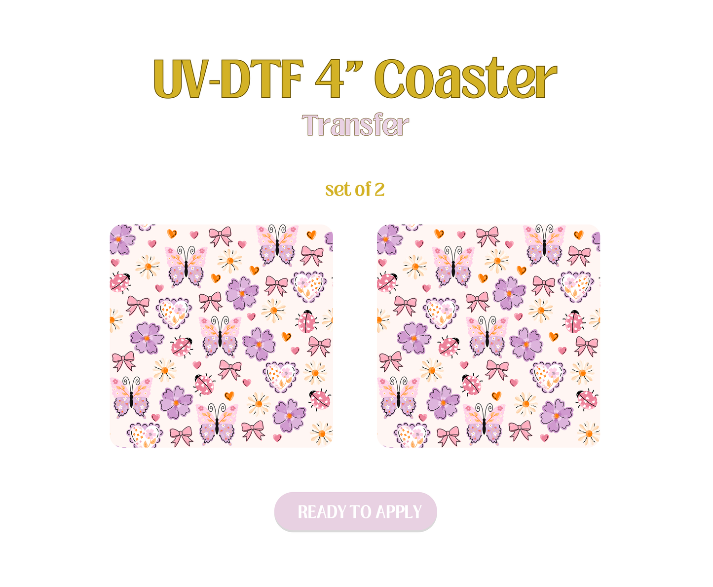 Purple Light Pink Butterfly UV-DTF 4" Coaster