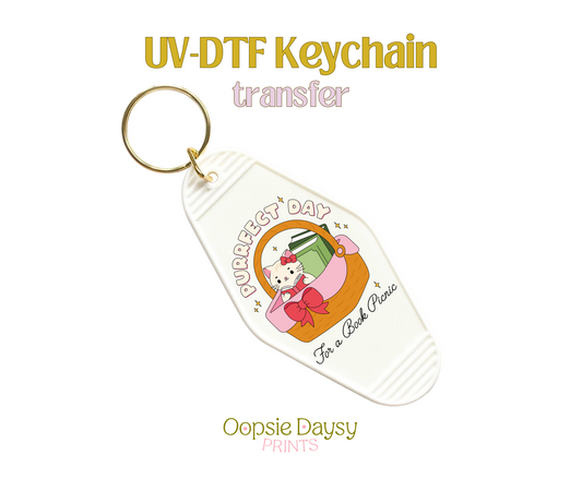 Purrfect Day For a Book Picnic UV-DTF Keychain