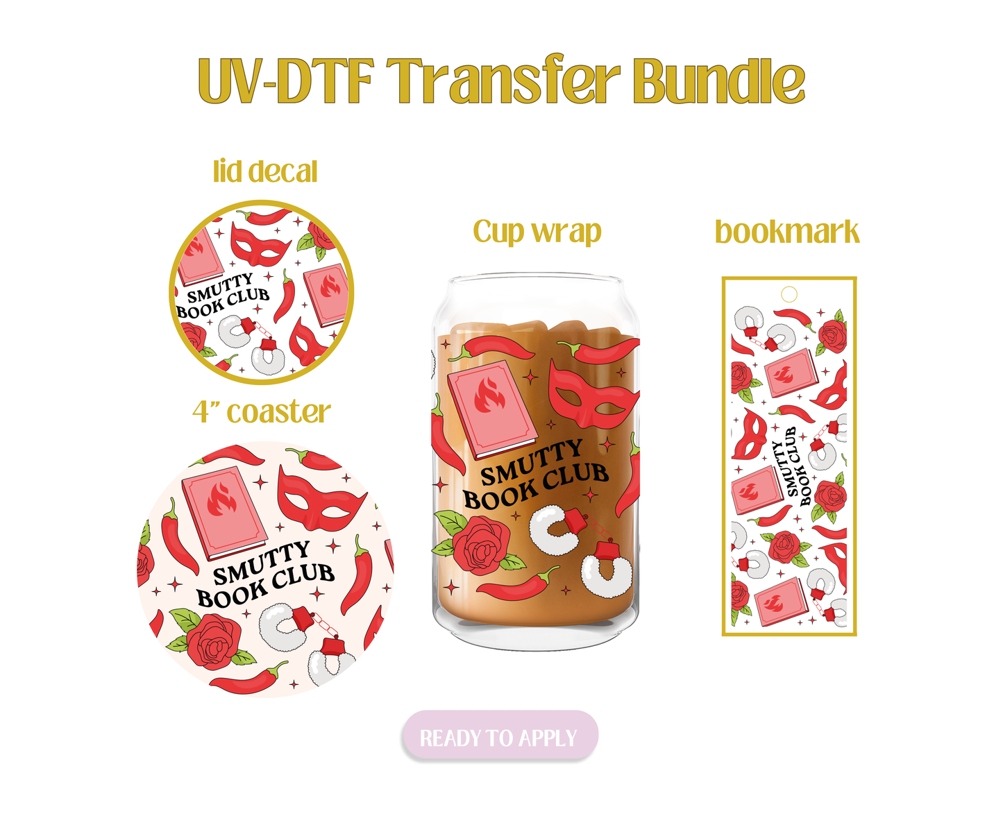 Red Smutty Book Club UV-DTF Transfer Bundle