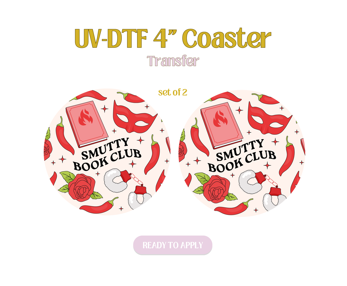 Red Smutty Book Club UV-DTF 4" Coaster