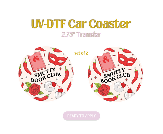 Red Smutty Book Club UV-DTF Car Coaster