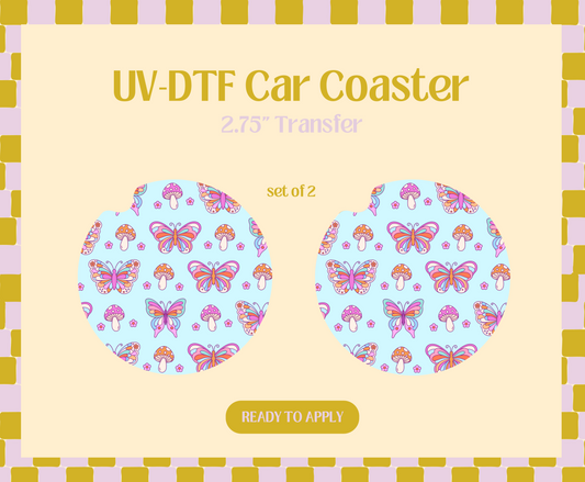 Retro Butterfly Mushies UV-DTF Car Coaster