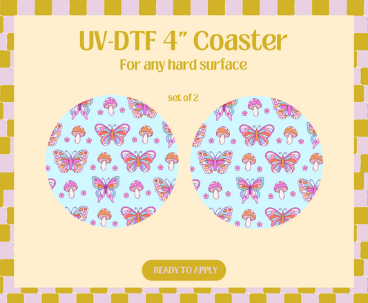 Retro Butterfly Mushies UV-DTF 4" Coaster