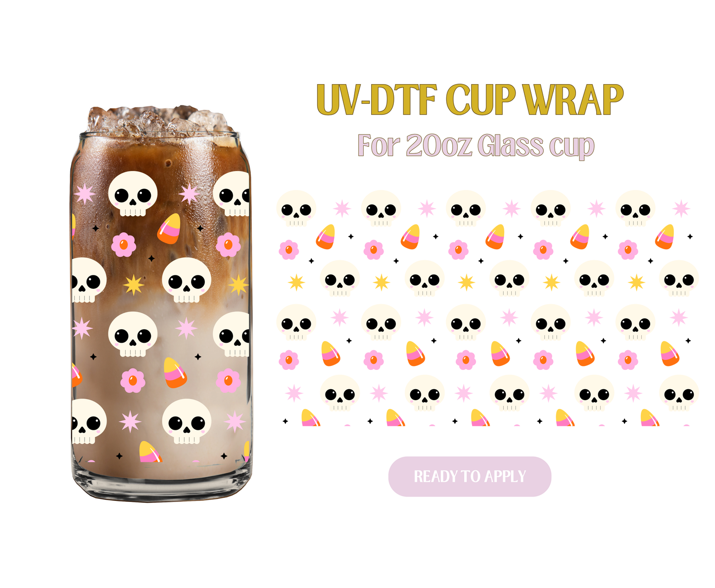 Retro Halloween Skulls 20oz UV-DTF Wrap