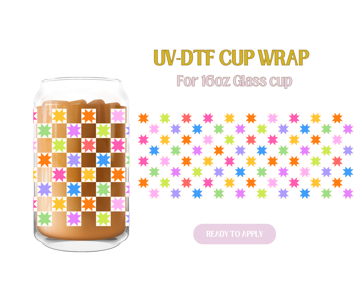Retro Quilt Checkered Colorful UV-DTF Wrap