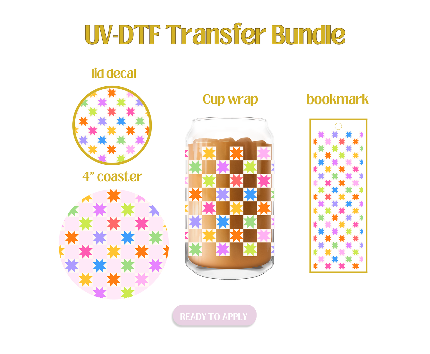 Retro Quilt Checkered Colorful UV-DTF Transfer Bundle