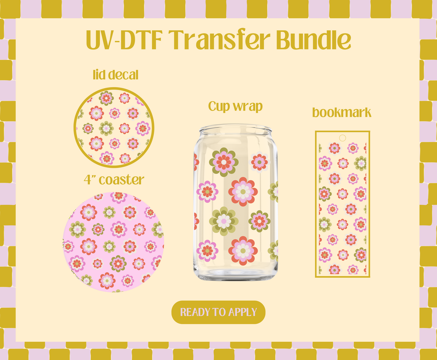 Retro spring flowers UV-DTF Transfer Bundle