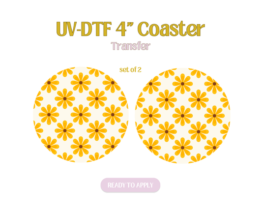 Retro Sunflower UV-DTF 4" Coaster