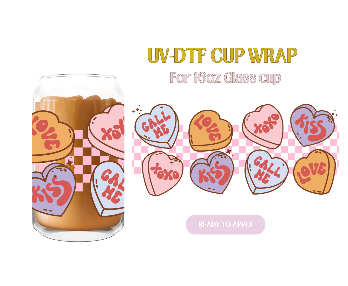 Valentine Heart Checker UV-DTF Wrap