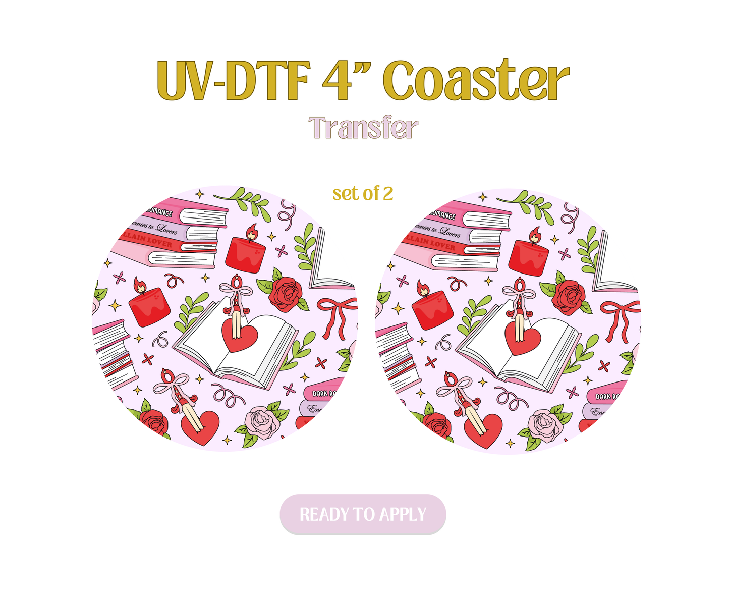 Romance Rose Reader UV-DTF 4" Coaster