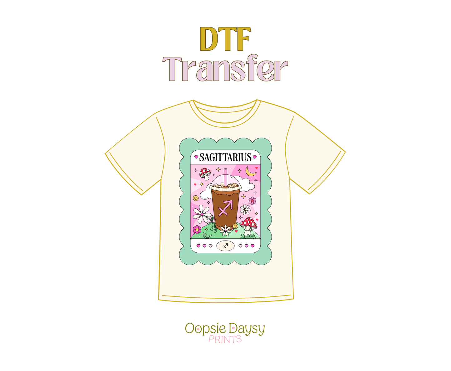 Sagittarius Teal Iced Coffee DTF Transfer